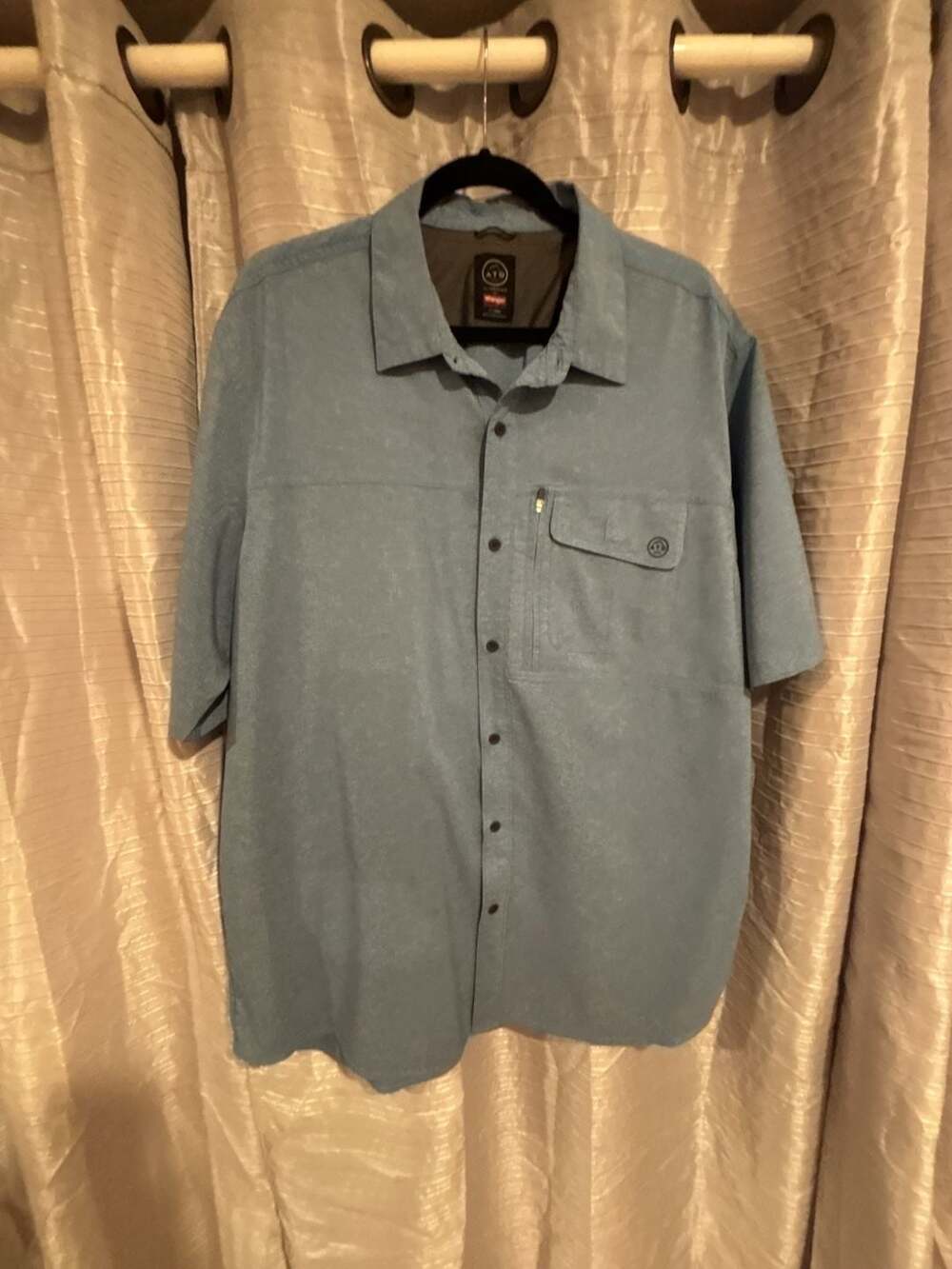 Wrangler ATG All Terrain Gear Men's Blue Button Up Short Sleeve Outdoor Shirt X-